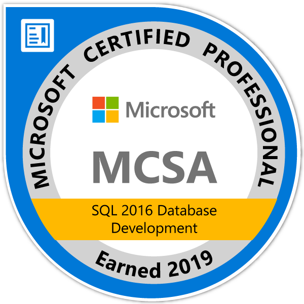 MCSA: SQL 2016 Database Development badge